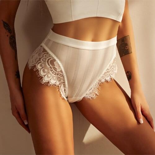 Sexy Soft Transparent Lace Floral Panties Cotton Seamless Underwear Female High Waist Breathable Briefs Lady Solid Lingerie
