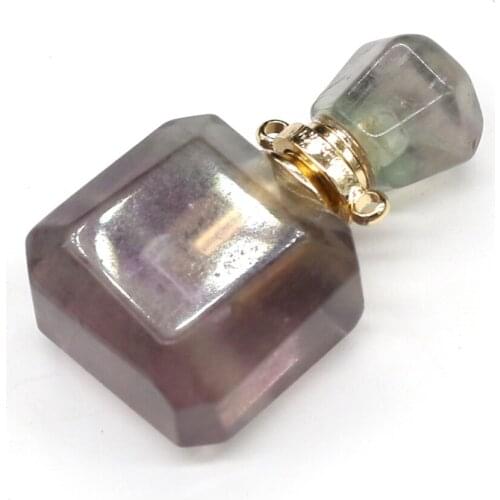 Natural Stone Perfume Bottle Pendants Vogue Purple Fluorite Essential Oil Diffuser Pendant For Jewelry Making Necklace Accessory