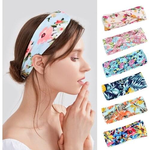 Bohemian Floral Print Women Headband Cross Knotted Wide Edge Turban Spring Summer Girls Hairband Headware Hair Accessories