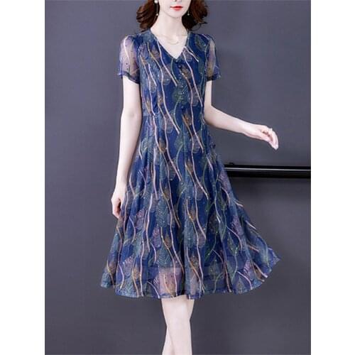 Retro V-Neck Short Sleeve Women Printed Dress Midi Summer 2021 Korean Slim Plus Size Floral Elegant Female Vestidos zh1291