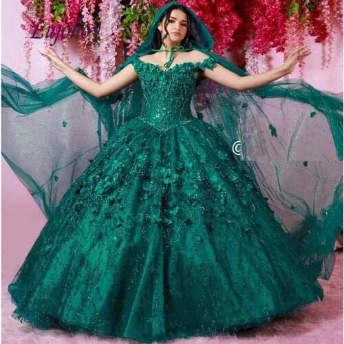 Luxury Emerald Green Quinceanera Dresses Ball Gown Corset Plus Size Mexican 15 year old Sixteen Princess Sweet 16 Prom Dress