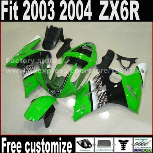 Lowest Price Fairing Kit For 2003 2004 Kawasaki ZX6R Ninja 636 Green Black ZX636 ZX-6R 03 04 Fairings Set AP9