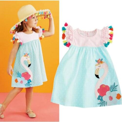 PUDCOCO Hot Toddler Kids Girls Flamingo Summer Casual Party Dress Tassel Fly Sleeve Sundres Clothes 1-6T