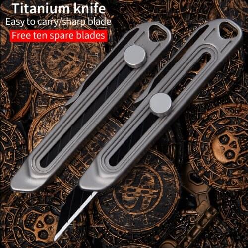 Titanium alloy push-pull telescopic knife outdoor self-defense knife multi-function utility knife portable EDC knife