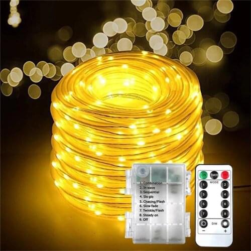 Waterproof Christmas Tube String Light Battery Powered Copper Wire Rope Light With Remote Outdoor Garden Fence Tree Garland