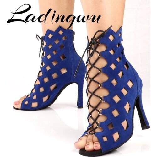 Ladingwu European Style Jazz Salsa Ballroom Latin Dance Shoes For Dancing Women Dances Rhombus Geometric Laser Dance Boot
