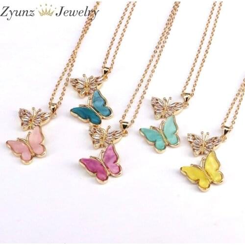 10PCS, Minimalist Luxury Cubic Zirconia Butterfly Pendant Necklace Women Colorful Resin Choker Necklace Jewelry Wedding Gift