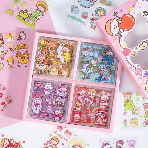 100 Sheets Happy Girl DIY Cartoon PET Waterproof Decorative Sticker Craft Scrapbooking Set for Diary Album