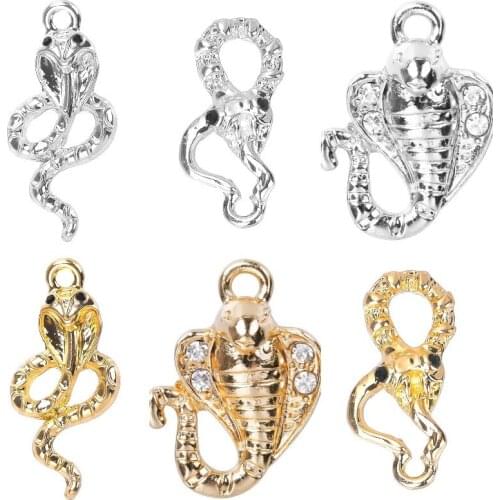 15*31mm Metal Alloy Crystal Silver Gold Color Snake Dangle Charms Pendant Jewelry Findings For DIY Handmade Fashion Jewellery