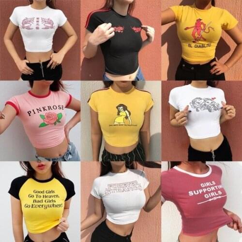 2021 Fashion 10 Kinds WomenS Multi-Style Rose Printed Tights Show Chest Big Cartoon Letter Short-Sleeved T-Shirt White YY178