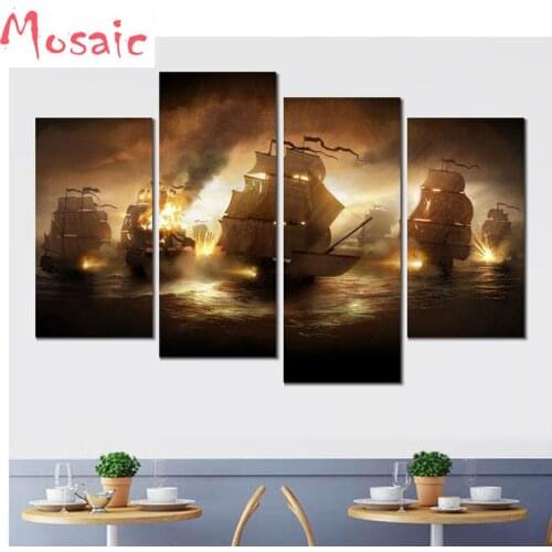 4 Pieces,Ship Sailboat diy diamond embroidery,5d diamond painting full diamond mosaic picture of rhinestones cross-stitch