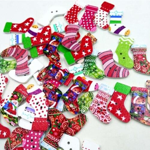 50Pcs Xmas Stocking Shape 2 Holes Mixed Color Wooden Buttons Sewing DIY Craft Christmas Stocking Shape Scrapbooking Decor