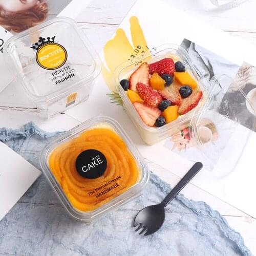 50pcs High quality transparent creative disposable pudding cup 400ml fruit yogurt ice cream salad packaging cups with lid