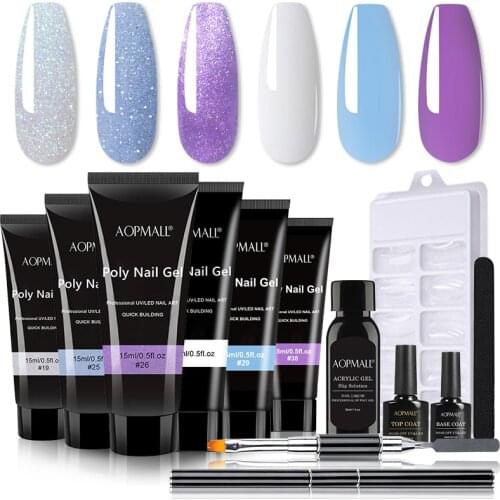 AOPMALL® 6 Color Poly Nail Gel 12 Pcs Starter Nail Kit Nail Art Design Quick Building Gel Crystal Clear Color Manicure Set