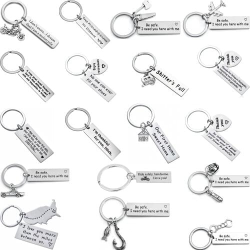 Stainless Steel Keyring Be Drive Ride Safe Love You Handsome Family Friends Lover Wife Husband Colleague Keychain Birthday Gifts