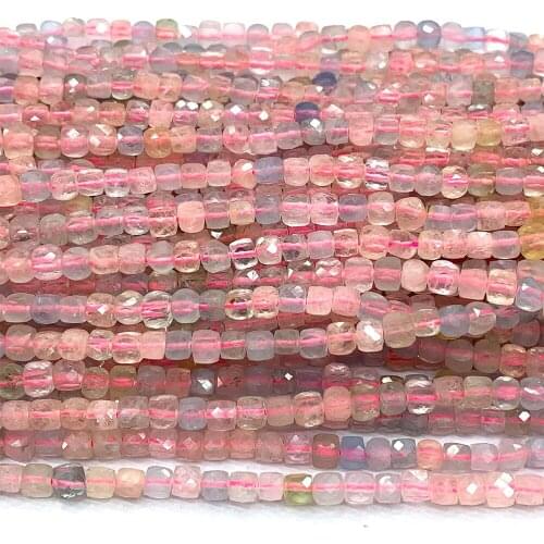 Veemake Morganite Natural Stone DIY Necklace Bracelets Earrings Gemstones Faceted Irregular Cube Small Beads For Jewelry Making