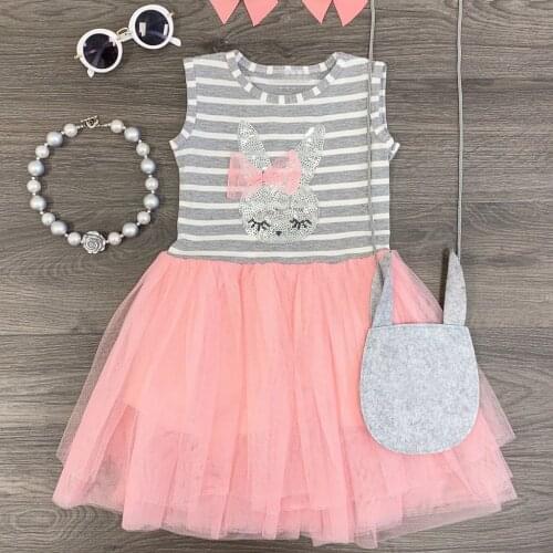 Childrens dress princess dress Stripe sleeveless striped stitching summer Rabbit Patchwork Dresses Clothes L1210