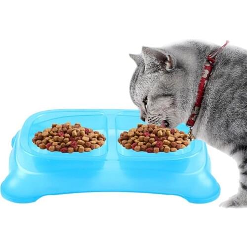 Double Pet Bowls Solid Color Dog Food Water Feeder Anti-Skid Plastic Cat Drinking Dish Rectangular Puppy Bowl Dog Accessories