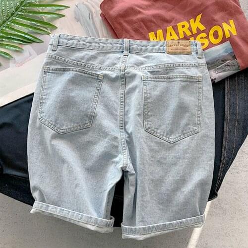 Wholesale 2021 Fashion Ripped Hole denim shorts mens loose trend thin Korean brand summer light beggar short jeans