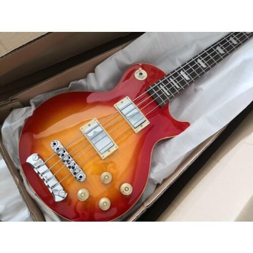 Custom 4 string cherry sunburst bass guitar, carving,Sculpture body,opened pickups, pearl inlay,chrome bridge, 4 switch