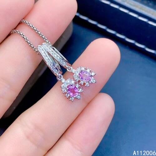 KJJEAXCMY 925 sterling silver natural pink sapphire earrings new ladies exquisite eardrop support test