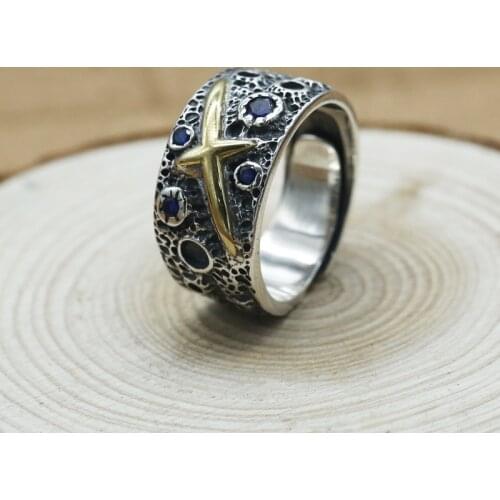 Silver 925 Ring Jewelry for Women Men Moon Star Vintage Retro Open Ring for Women Adjustable Style Engagement Mens Ring Jewelry