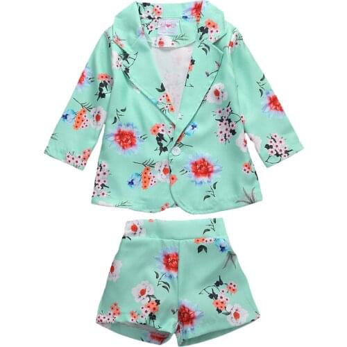 Citgeett Summer Childrens Girls Floral Coat + Shorts Two-piece Suit Kids Suit Clothes Sets Girls Clothing 0-5T