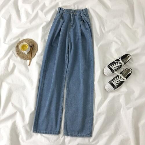 Fashion Girl Student Jeans Wide Leg Mom Denim Pants Womens Pants 2021 Streetwear Straight Solid Color High Waist Trouser Baggy