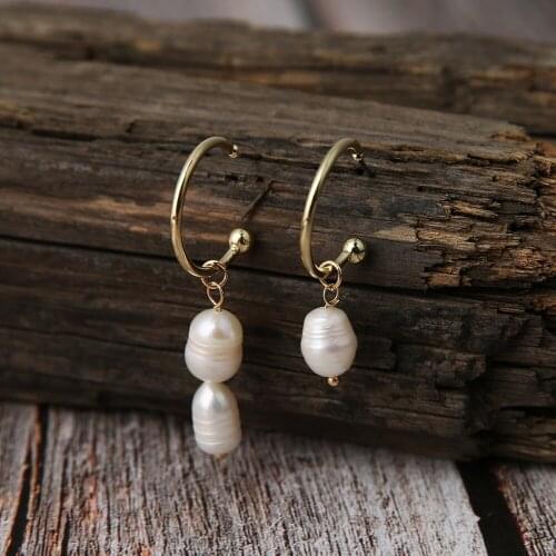 Fashion Pearls Dangle Earrings white Pearls Leather Earring Handmade Freshwater Pearls Drop Dangle Earrings Rice Pearl Jewelry