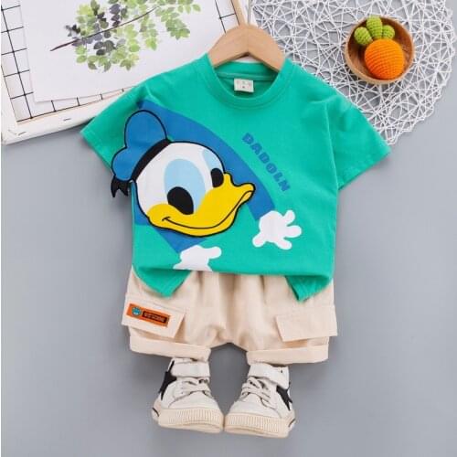 2021 New Disney Donald Cartoon Childrens Clothes Summer Boutique Set Cute Winnie Pooh 2 Piece Set Girls Outfits 1-6 Age Boy Set