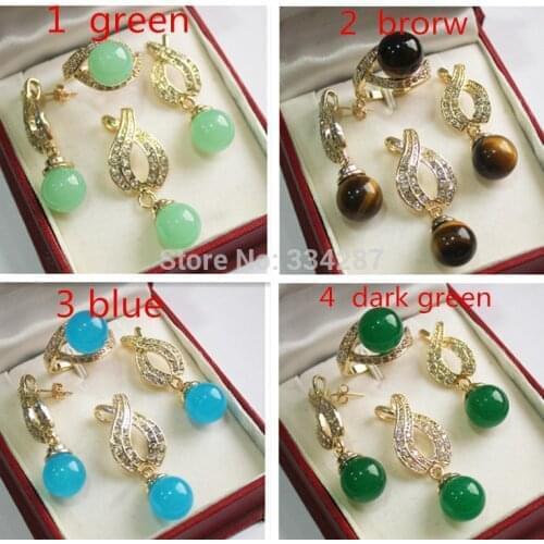 New Style Wholesale jadesjade yellow 12MM Earring Pendant Ring Necklace Sets (for one set)