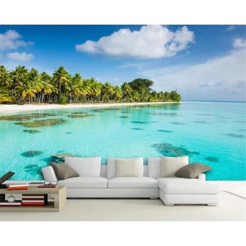 Beibehang fresco HD seaside coconut beach TV wall background wallpaper picture papel de parede wallpaper for walls 3 d behang