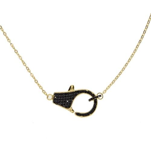 Hand cuffs necklace Gold pave black cubic zirconia girl women lover gift unique design jewelry