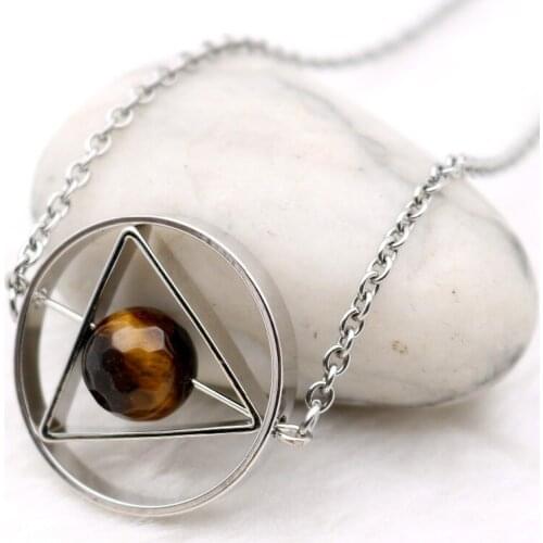 Rotating Faceted Tiger-eye Stones Mars Beaded Necklace Geometric Astronomy Saturn Pluto Jupiter Earth Circle Pendant Necklace