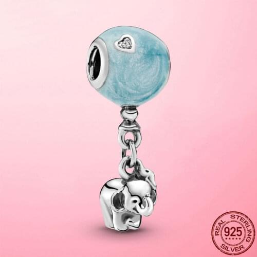 Animal Collection 925 Sterling Silver Elephant Blue Balloon Dangle Charm Beads Fit Original Pandora Bracelet Silver 925 Jewelry