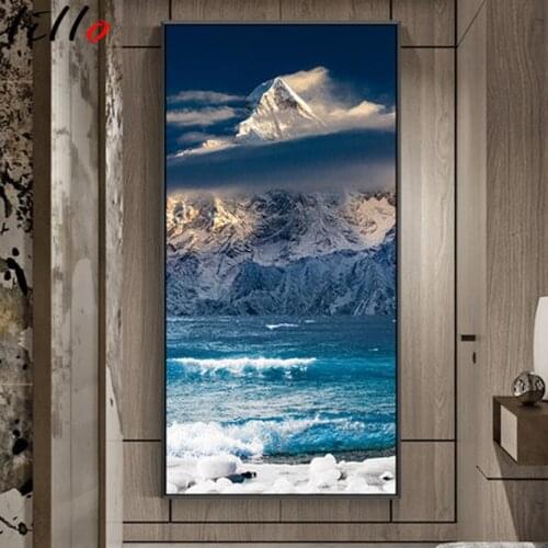 Scandinavian travel frame for landscape, mountain boat canvas printed wall art, nordic grass, living room decor