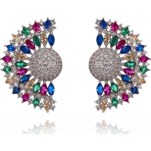 TIRIM Tendy Fan Shape Earrings for Women Luxury Half Round Cubic Ziron Stereo Elliptical Earing Fashion Jewelry Gifts