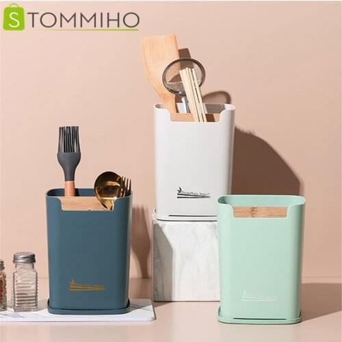 STOMMIHO Multifunctional Spoon Fork Chopsticks Storage Rack Box Chopsticks Basket Rack Double Layer Drainage Knife Shelf