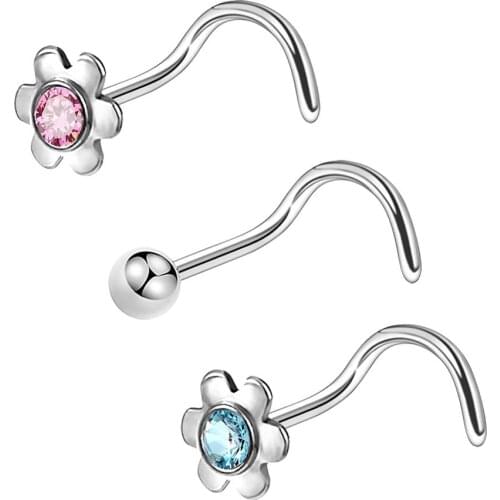 Body Punk 3Pcs 20G Flowers Cute Nose Rings Piercings Hoop Surgical Steel Women