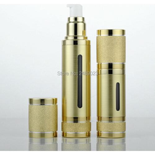 High quality 30ml 50ml silver/Gold Airless Bottle Cosmetic Package Vacuum Pump Lotion Bottle Travel Pump Case 10pcs/lot