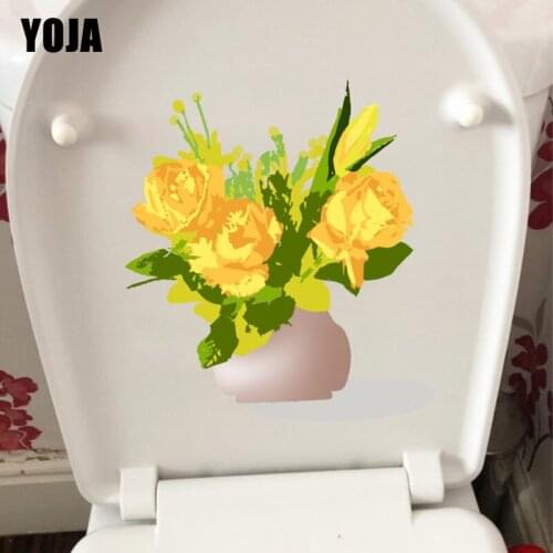 YOJA 19X21.2CM Yellow Bottle Flower Home Wall Decor Modern Art Bathroom Toilet Seat Sticker T1-1285