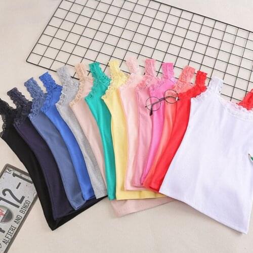 Women Summer Sleeveless Tank Top Bright Solid Candy Color Basic Camisole Floral Lace Trim Ribbed Knit Casual Underwear Slim Vest