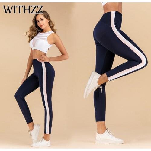 WITHZZ Womens Dark Blue Colorblock Sportleggings Stretch Leggings