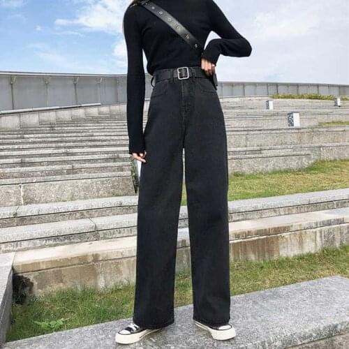 Blue Streetwear Vintage Quality 2021 Fall Fashion Harajuku Straight Pants Woman Jeans High Waist Clothes Wide Leg Denim Clothing