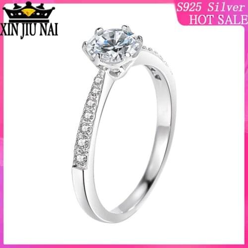 COLORFISH 925 Sterling Silver Engagement Ring Classic Four Prongs 0.7 ct Round Cut Women Jewelry Split Shank Female Finger Rings