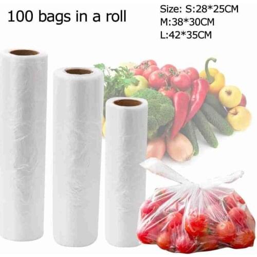 100PCS Food Preservation Bag Food Grade Plastic Transparent Storage Bags Disposable Keep Fishing Bag With Handles S/M/L 3 Sizes