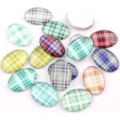 18*25mm Mixed Style Colorful Stripe Oval Glass Cabochon Dome Jewelry Finding Cameo Pendant Settings 16pcs/lot