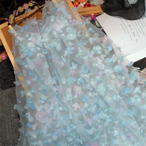 3D Gradient Mickey Lace Fabric Applique Embroidered Flowers ChildrenS Clothing Skirt Dress Net Gauze