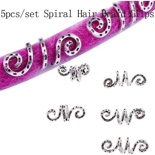5pcs metal Silver Spiral hair braid dread beard dreadlock beads rings tube clips for Hair Accessories Charms