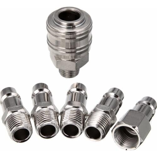 6pcs 1/4" BSP Quick Coupler German-style Air Line Hose Compressor Connector Quick Coupler Set For Hardware Tools